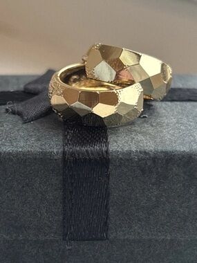 Gold Plated Reversible Hoop Earrings Textured & Faceted Double-Sided Huggies